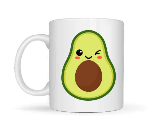 Sevimli Avokado Tasarımlı Porselen Kupa MODEL 120 – Göz Kırpan Avokado Figürlü Kahve & Çay Kupası
