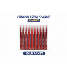 Pensan Büro 2270 Kırmızı Tükenmez Kalem 1.0 mm Medium Yerli Üretim 10 Adet