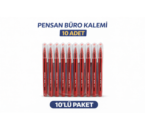 Pensan Büro 2270 Kırmızı Tükenmez Kalem 1.0 mm Medium Yerli Üretim 10 Adet