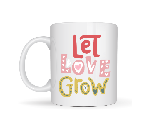 Let Love Grow Tasarımlı Porselen Kupa Model 37 – Sevgi Temalı Özel Hediye Kupası