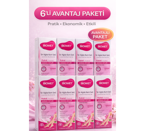 Biowet Pudralı Sir Ağda Bant Seti 41’li Hassas Ciltler İçin Rosehip Vitamin E Epilasyon Seti 6 Paket