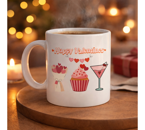 Happy Valentines Kupa – Model 6 Sevgililer Günü Özel Tasarım Porselen Kupa