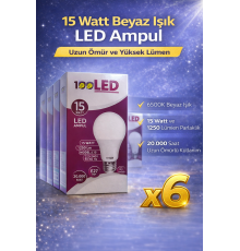 LED Ampul 15 Watt Beyaz Işık 6500K Yüksek Lümen E27 Duy Uzun Ömürlü 6 Adet