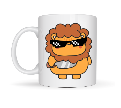 Havalı Aslan Figürlü Porselen Kupa MODEL 94 – Eğlenceli Tasarım Ofis & Ev İçin Özel Kupa