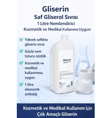 Gliserin Saf Gliserol Sıvısı 1 Litre Nemlendirici Kozmetik ve Medikal Kullanıma Uygun