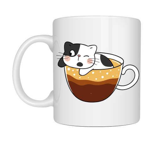 Sevimli Kedi Tasarımlı Porselen Kupa MODEL 195 – Kahve İçinde Kedi Baskılı Porselen Kahve Kupası – Kedi Severler İçin Hediyelik Porselen Kupa Bardak 330 ml