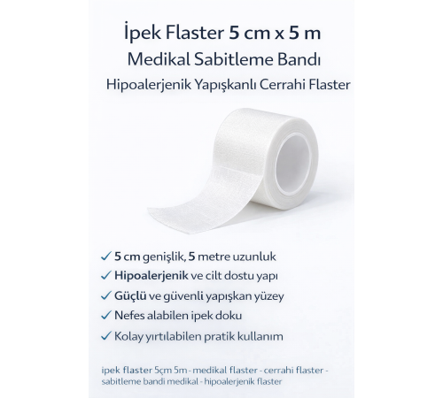 İpek Flaster 5 cm x 5 m Medikal Sabitleme Bandı Hipoalerjenik Yapışkanlı Cerrahi Flaster