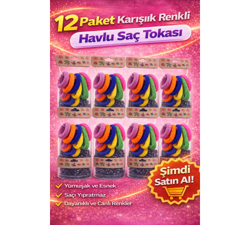 6’lı 12 Paket Karışık Renkli Havlu Saç Tokası Yumuşak Elastik Dayanıklı Lastik Toka Seti
