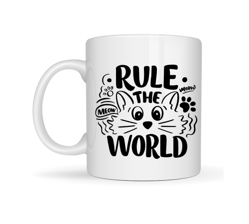 Rule The World Kedi Desenli Porselen Kupa MODEL 61 Sevimli Kedi Figürlü Kahve Kupası