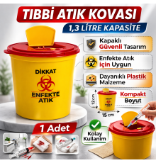 Tıbbi Atık Kovası 1,3 Litre 1 Adet Kapaklı Tıbbi Atık Kutusu Enfekte Atık Kovası