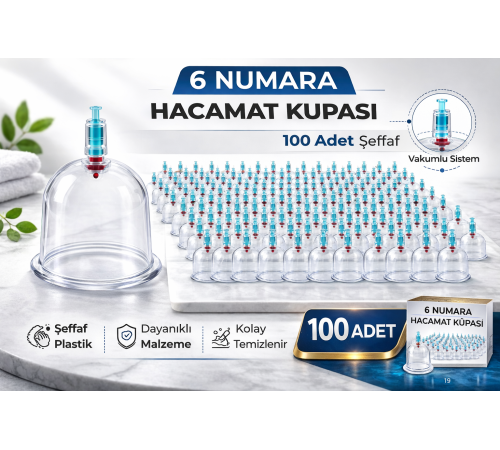 6 Numara Hacamat Kupası 100 Adet Vakumlu Kupa Bardak Dayanıklı Plastik Manuel Hacamat Kabı