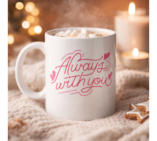 Always With You Yazılı Porselen Kupa Model 19 – Romantik Tasarım - Sevgiliye Arkadaşa Özel Hediye Kupası