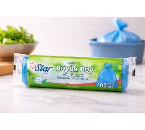 Star Plus Standart Büyük Boy Atık Poşeti 65x80 cm 10 Adet Dayanıklı Sızdırmaz Atık Torbası 2 Adet