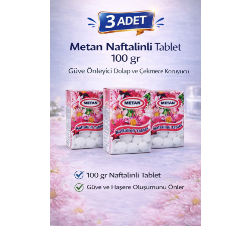 Metan Naftalinli Tablet 100 gr Güve Önleyici Dolap ve Çekmece Koruyucu 3 Adet