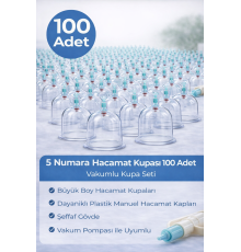5 Numara Hacamat Kupası 100 Adet Vakumlu Kupa Seti – Manuel Pompa Uyumlu Şeffaf Plastik Büyük Boy Hacamat Kabı