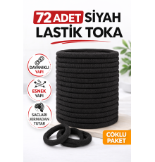 72 Adet Siyah Lastik Toka Kalın Saç Lastiği Dayanıklı Esnek Saç Toplama Tokası Kadın ve Kız Çocuk Saç Aksesuarı Çoklu Paket