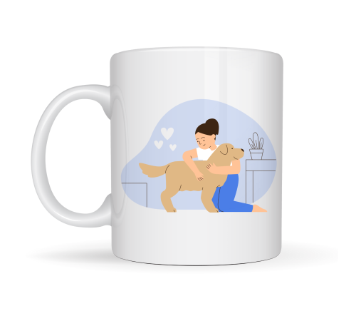 Kadın ve Köpek Figürlü Sevgi Temalı Porselen Kupa MODEL 79 – Hayvanseverlere Özel Anlamlı Tasarım Kahve Kupası