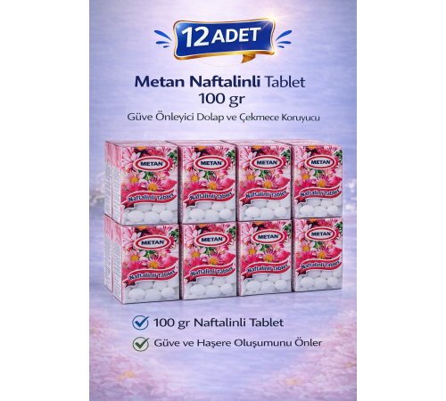 Metan Naftalinli Tablet 100 gr Güve Önleyici Dolap ve Çekmece Koruyucu 12 Adet
