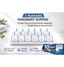 7 Numara Hacamat Kupası 10 Adet Vakumlu Kupa Bardak Dayanıklı Plastik Manuel Hacamat Kabı Seti