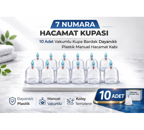 7 Numara Hacamat Kupası 10 Adet Vakumlu Kupa Bardak Dayanıklı Plastik Manuel Hacamat Kabı Seti