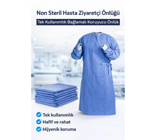 Non Steril Hasta Ziyaretçi Önlüğü 1 Adet – Tek Kullanımlık Bağlamalı Koruyucu Önlük