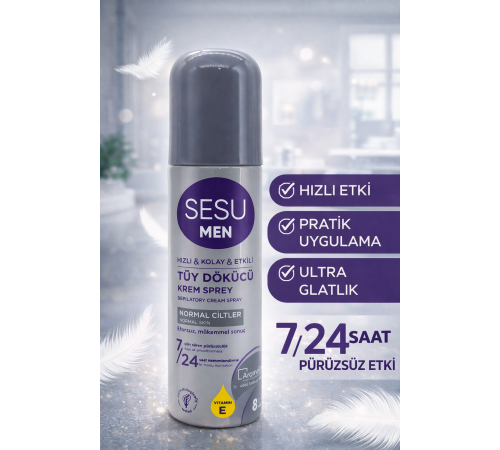 Sesu Men Tüy Dökücü Krem Sprey 150 ml Erkeklere Özel Hızlı Etkili Depilatory Spray Normal Ciltler İçin