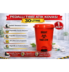 Pedallı Tıbbi Atık Kovası 30 Litre 1 Adet Kapaklı Pedallı Enfekte Atık Kovası