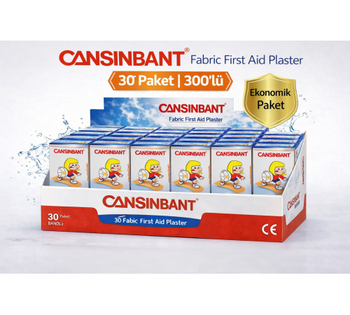 Cansinbant Bez Yarabandı 10 lu 30 Paket 1,9 x 7,2 cm Fabric First Aid Plaster