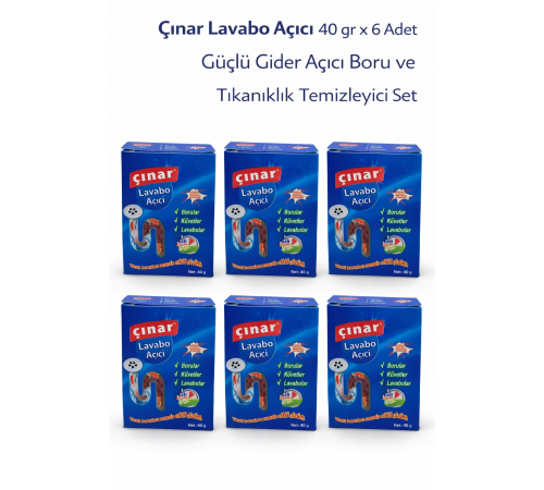 Çınar Lavabo Açıcı 40 gr x 6 Adet – Güçlü Gider Açıcı Boru ve Tıkanıklık Temizleyici Set
