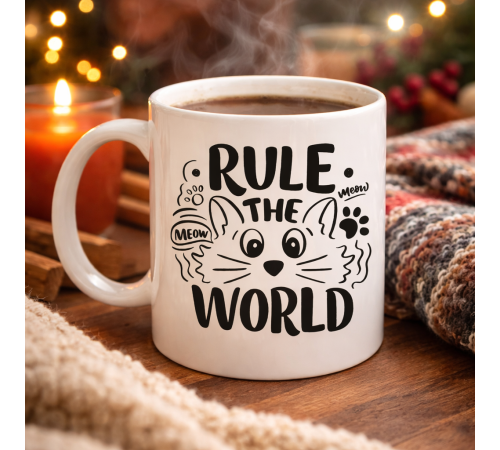 Rule The World Kedi Desenli Porselen Kupa MODEL 61 Sevimli Kedi Figürlü Kahve Kupası