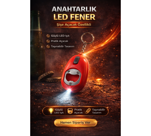 Mini LED Anahtarlık Fener Açacak Işıklı Şişe Açacak Anahtarlık 1 Adet