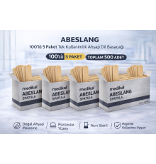 Abeslang 100'lü 5 Paket Tek Kullanımlık Ahşap Dil Basacağı Non Steril Medikal Spatula Toplam 500 Adet