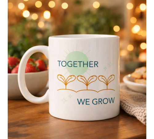 Together We Grow Tasarımlı Porselen Kupa Model 38 – Sevgi Temalı Özel Hediye Kupası