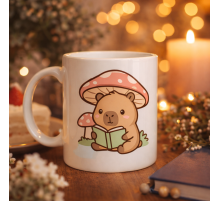 Sevimli Kitap Okuyan Kapibara Desenli Porselen Kupa MODEL 97 – Sıcacık Tasarım, Kahve & Çay Kupası, Hediye Fikri