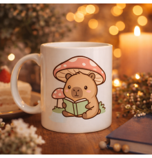 Sevimli Kitap Okuyan Kapibara Desenli Porselen Kupa MODEL 97 – Sıcacık Tasarım, Kahve & Çay Kupası, Hediye Fikri