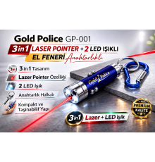 Gold Police GP-001 3 in 1 Laser Pointer + 2 LED Işıklı El Feneri Anahtarlıklı 1 Adet