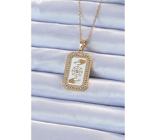 316L Çelik Zincir Altın Renk Mineli Zirkon Taşlı Göz Figür Tarot Kolye