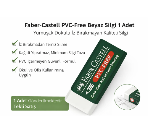 Faber-Castell PVC-Free No24 Beyaz Silgi 1 Adet Yumuşak Dokulu İz Bırakmayan Kaliteli Silgi