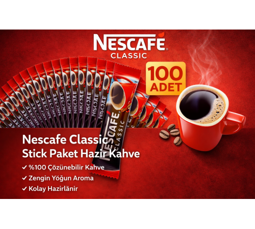 Kahve Classic 2 gr Stick Hazır Kahve 100 Adet %100 Çözünebilir Yoğun Aromalı