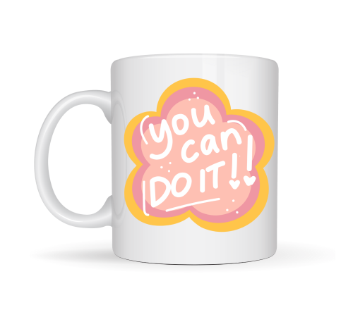 You Can Do It Yazılı Porselen Kupa MODEL 126 – Motive Edici Mesajlı, Çiçek Tasarımlı, Pozitif Enerji Veren Hediye Kupası