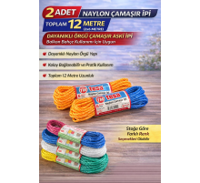 2 Adet Naylon Çamaşır İpi 6 Metre Dayanıklı Örgü Çamaşır Askı İpi Toplam 12 Metre