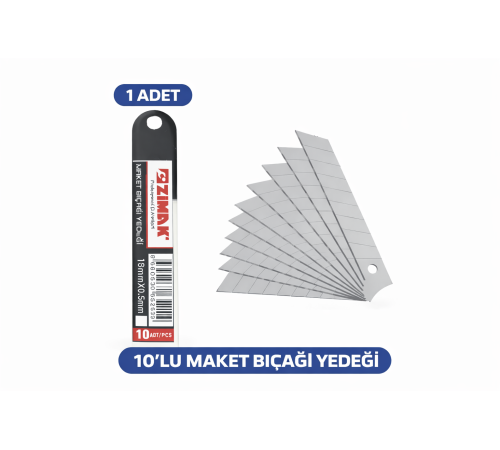 Zimak 18mm Maket Bıçağı Yedeği 0.5mm Karbon Çelik Profesyonel Kesici Uç 10’lu 1 Paket