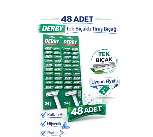 Derby Tek Bıçaklı Tıraş Bıçağı Avantajlı Paket Seçenekleri 48 ADET