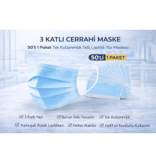 3 Katlı Cerrahi Maske 50'li 1 Paket Tek Kullanımlık Telli Lastikli Yüz Maskesi