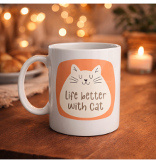 Life Better With Cat – Sevimli Kedi Tasarımlı Porselen Kupa MODEL 65 Kahve & Çay Kupası  Hediyelik Kupa