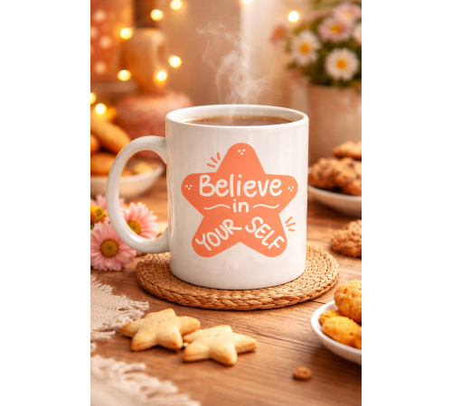 Believe in Yourself Porselen Kupa MODEL 127 – Motivasyon Mesajlı, Kahve & Çay Kupası, Sevdiklerine Anlamlı Hediye