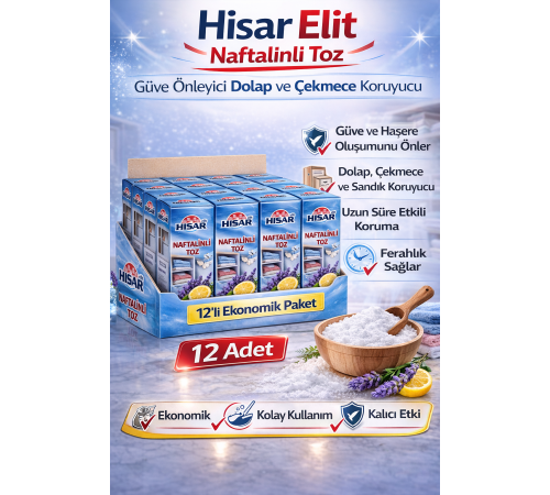 Hisar Elit Naftalinli Toz Güve Önleyici Dolap ve Çekmece Koruyucu 12 Adet