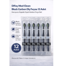 Difaş Med Clean Black Carbon Diş Fırçası 12 Adet Standlı Koruyucu Kapaklı Siyah Karbon Fırça Seti