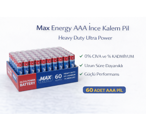 Max Energy AAA İnce Kalem Pil 1.5V R03 Heavy Duty Ultra Power 4 lü 15 Paket