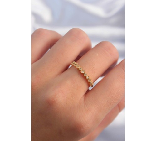 Pirinç Altın Renk Minimal Sıralı Zirkon Taşlı Ayarlanabilir Yüzük